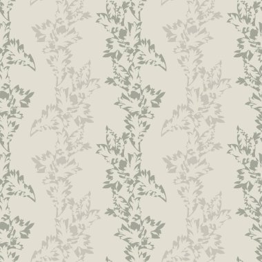 Acanthus yaprağı çizgili vektörsüz model arkaplan. Şablon stili el çiziminin dikey satırları tek renkli ecru bej bırakır. Topraksı nötr botanik zemin. Çizgi etkisi tekrarlanıyor. Sağlığın için.