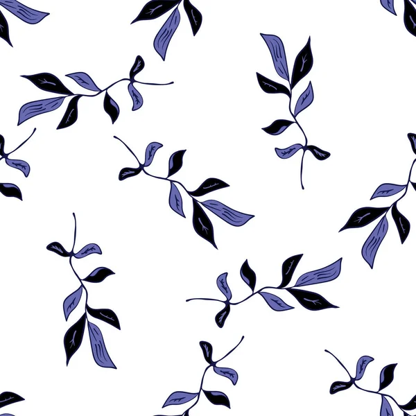 Elder tree leaf seamless vector pattern background. Elegant purple white backdrop sprigs of pinnate leaves. Abstract hand drawn botanical feather-like medicinal foliage. Scattered repeat for wellness — Stock Vector