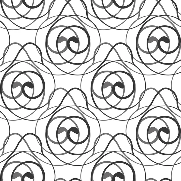 Gestileerde art deco stijl spiraliserende vector patroon achtergrond. Zwart wit abstract decor met overlappende linkende wervelmotieven. Elegante herhaling met golvende vormen. Conceptueel ontwerp voor aansluiting — Stockvector