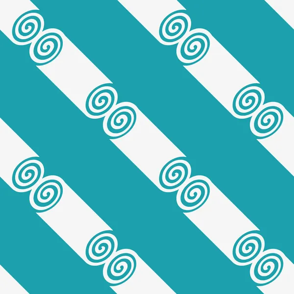 Antique motif grec cylindre spirale vecteur sans couture motif arrière-plan. Aqua bleu azur fond blanc avec des cylindres en spirale abstraits en diagonale. Style géométrique hellénique incliné répéter pour les vacances — Image vectorielle