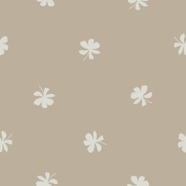 Soyut yasemin çiçekli vektör pürüzsüz desenli arka plan. Çiçek başları siluetleri, çiçekler, yapraklar. Tek renkli bej ecru nötr fon. Şifalı bitki çalılığının botanik tekrarı.