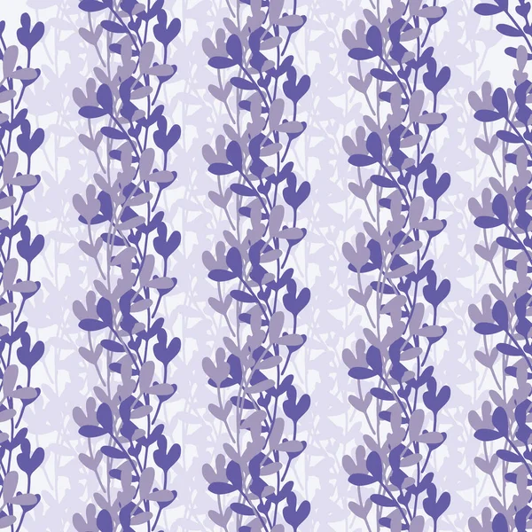 Escaladores florais fundo padrão vetor sem costura. Escalada folhagem pano de fundo em roxo violeta periwinkle. Stripe efeito colunas verticais de folhas à direita. Repetição geométrica e botânica para bem-estar —  Vetores de Stock