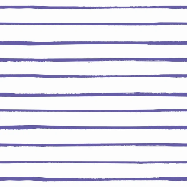 Schilderachtige periwinkle violette kleur gestreepte vector naadloos patroon.Grunge penseel slag strepen met de hand geschilderd duotone ontwerp. Minimalistisch horizontaal herhaal.Kleurlijnen op witte achtergrond. Overal gedrukt — Stockvector
