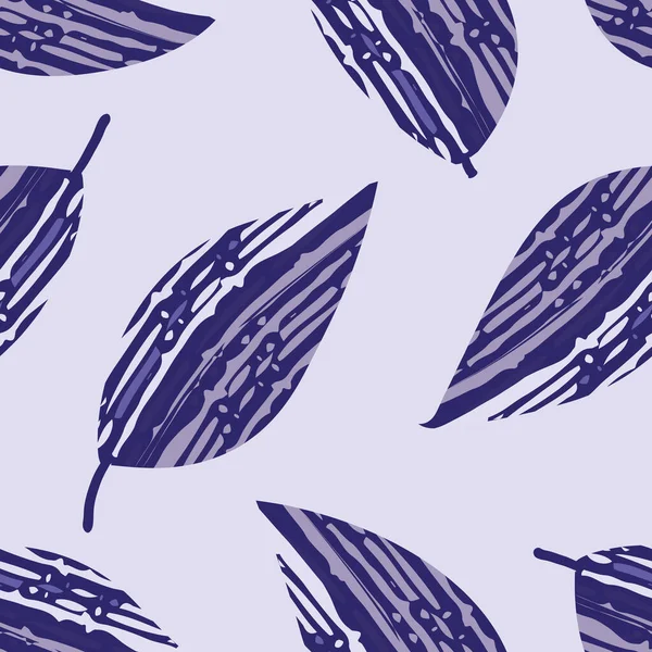 Pintura acrílica estilo periwinkle púrpura violeta hojas sin costura vector patrón de fondo. Fondo de follaje pictórico con hojas dispersas en negrita. Diseño de repetición de planta botánica. Monocromo por todas partes imprimir — Vector de stock