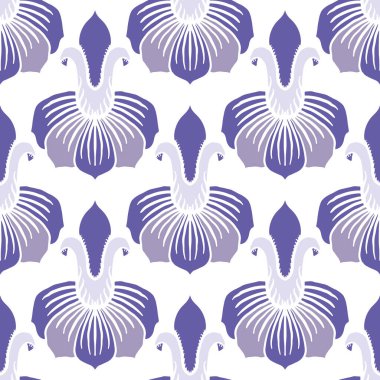 Stilize zambak çiçekli vektör pürüzsüz arka plan. Mor menekşe rengi siluet çiçekleri geometrik fon. Botanik tekrarı. Tarihsel bir çiçek duotonu bütün yaz boyunca basıldı.