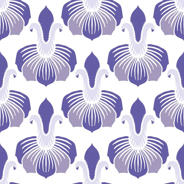 Stilisierte Lilie blumigen Vektor nahtlosen Hintergrund. Periwinkle violett Vintage Silhouette Blumen geometrischen Hintergrund. Botanische Wiederholung. Blumenduoton im historischen Stil für den Sommer — Stockvektor