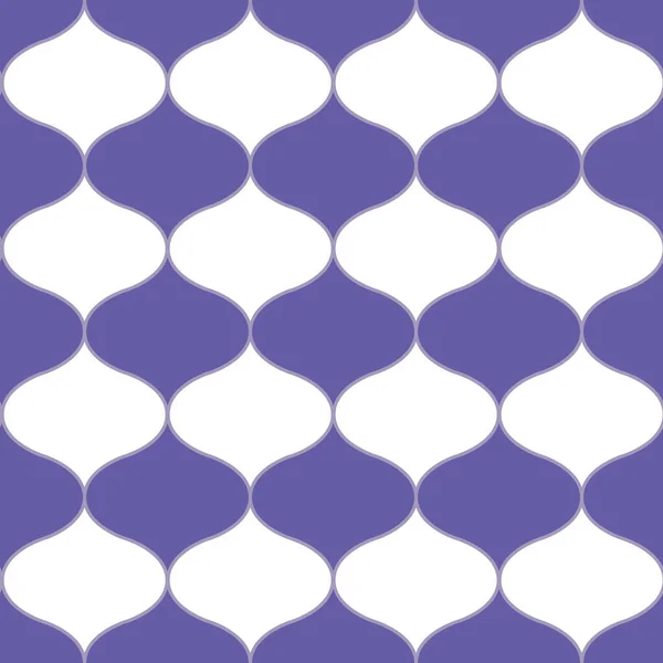 Ogee abstract vector seamless pattern background with retro shapes net texture. Periwinkle purple violet white geometric backdrop. Historical style versatile repeat print for wellness packaging — Stock Vector