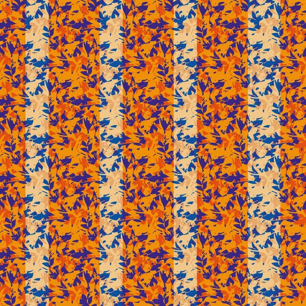 Melange textúra stílusú csíkos vektor minta háttér. Absztrakt narancssárga kék háttér márvány pehely hatása függőleges csíkok. Vicces hiba gabona változatos texturált ismétlés. Nyáron mindenhol nyomtat. — Stock Vector