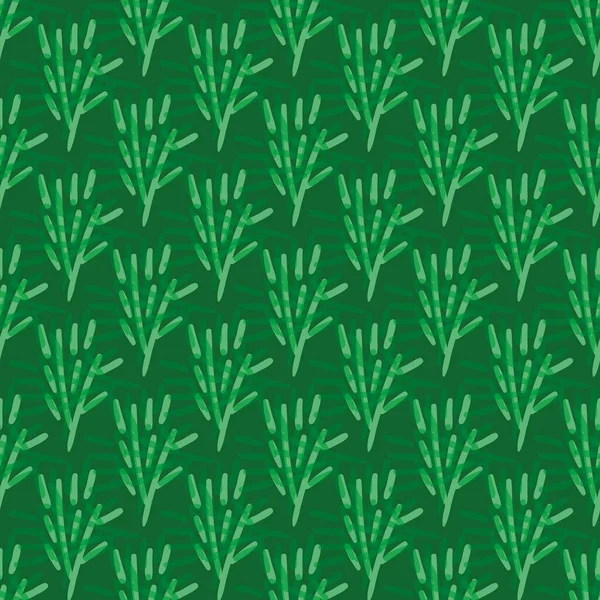 Green sprigs vector seamless pattern background. Branches of abstract rosemary plant backdrop. Painterly doodle greenery geometric design. Monochrome blended paint effect botanical herb repeat. — Vettoriale Stock