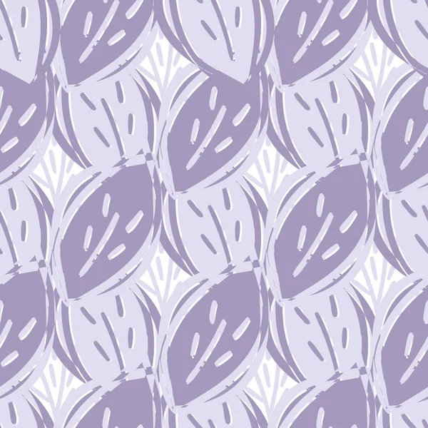 Modern abstract faux mono print leaves vector background. Seamless geometric diagonal pattern. Simple imitation lino cut effect overlapping leaf foliage periwinkle purple criss cross textural repeat. — Image vectorielle