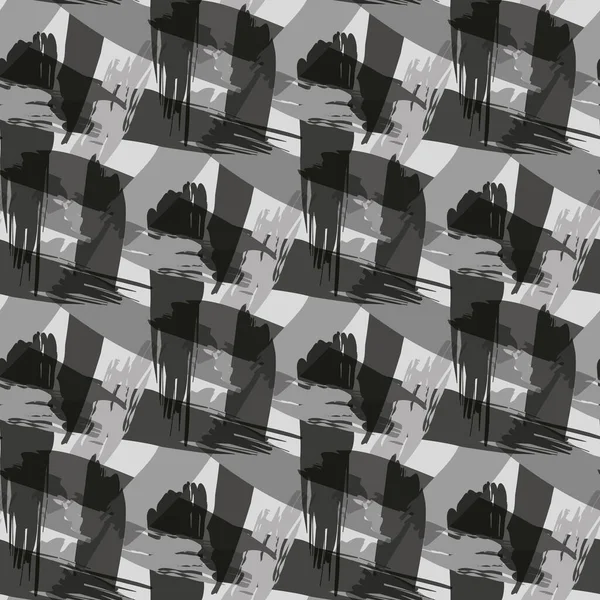 Basket weave vector seamless pattern background. Loose organic painterly brush stroke blend backdrop. Monochrome faux watercolor rough rattan fabric style. Irregular crinkle cloth texture print — Vetor de Stock