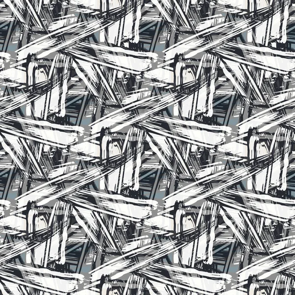 Abstracte houtsnede jaren 1920 Bauhaus stijl. mandweven patroon. Naadloze vectorachtergrond. Vet gekartelde vormen in overlappende criss cross design.Monochrome faux graveren achtergrond. Grunge vintage herhalen — Stockvector