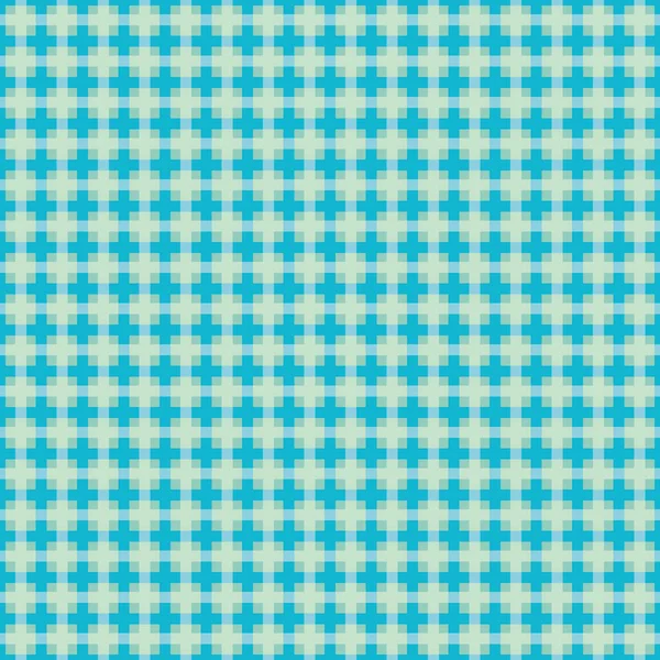 Retro abstract grid mosaic vector seamless pattern. Blended abstract geo weave striped background.Retro 1960s glitch style. Tiled color block 3d effect criss cross. Aqua blue faux waffle woven effect — Vetor de Stock