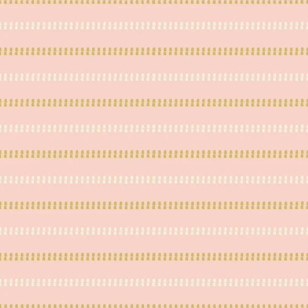 Abstract stitch style stripe vector pattern seamless background. Running hand stitch needle work effect horizontal alternating stripes. Simple embroidery stitching repeat in pink, gold, white — Stok Vektör