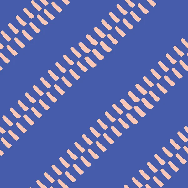 Estilo abstracto puntada rayas vector patrón fondo sin costuras. Diagonal irregular funcionamiento aguja puntada a mano efecto de trabajo a rayas telón de fondo. Sencillo bordado de costura repetición en azul y rosa. — Vector de stock