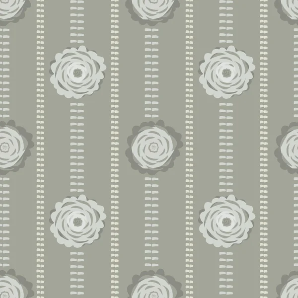 Abstracte pioenbloem naadloze vector patroon achtergrond. Neutraal beige ecru decor met groepen bloemen en gebroken strepen Modern papier uitgesneden stijl pioenrozen. Botanische gestreepte bloemen herhalen — Stockvector