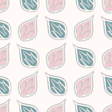 Modern, soyut, dağınık yapraklı arka plan. Kusursuz vektör deseni. Dekoratif çiçek çiçekleri pembe, deniz mavisi, beyaz, arka plan. El yapımı botanik bitki örtüsü tekrar ediyor. Her yerde.