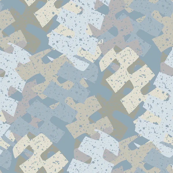 Astratto puzzle vettore modello senza soluzione di continuità. Sfondo neutro con pezzi sovrapposti e texture terrazzo.. Grunge sfondo strutturato. arrotondato frastagliato pettinato forme giocose ripetere — Vettoriale Stock