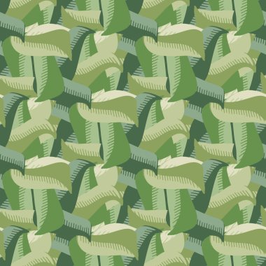 Tırtıklı yapraklar soyut 1920 'ler Bauhaus stili, kusursuz vektör desenli arka plan. Keskin kenarlı, üst üste binen doku dizaynı şeklinde yapraklar. Tek renkli yeşil doğa arkaplanı tekrarla.
