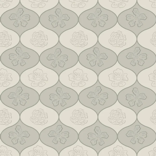 Wilde weide bloem naadloze vector patroon achtergrond. Moderne bloemlijn art decor met de hand getekend omtrek bloemen in ogee vormige frames. Elegante botanische neutrale ecru beige herhaling voor verpakking — Stockvector