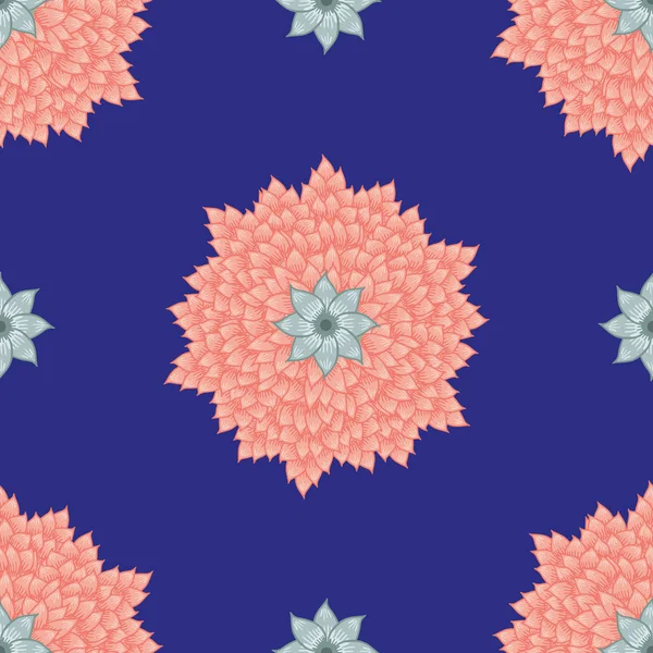 Mandala comme multi fleur pétale fond vectoriel sans couture motif. Simple géométrique rose indigo bleu fond floral. Répétition botanique stylisée décorative. Motifs peints à la main. Imprimé partout — Image vectorielle
