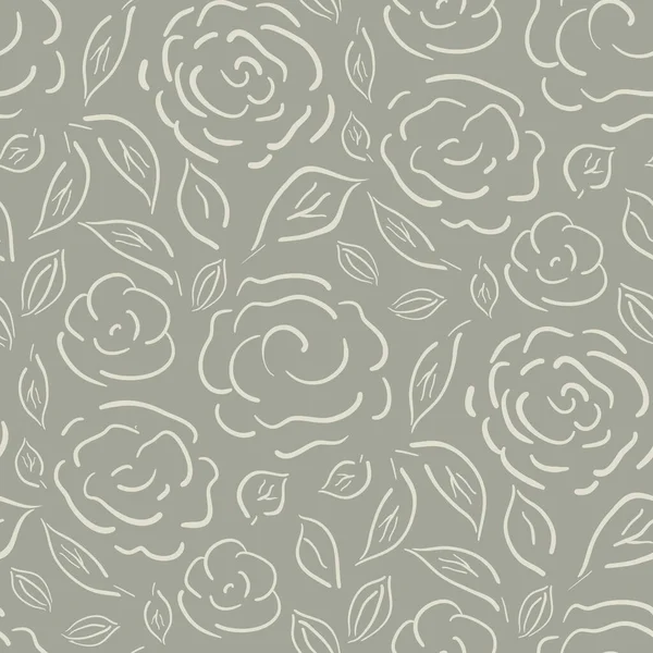 Cottage garden flowers seamless vector pattern background. Neutral line art farmhouse style. Hand drawn country flowers botanical outline backdrop.Cottagecore aesthetic textural all over print. — стоковый вектор