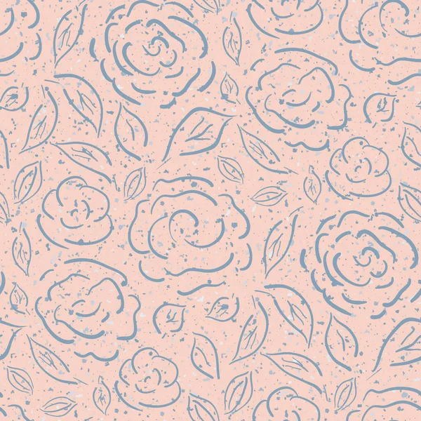 Cottage garden flowers seamless vector pattern background. Pink white line art farmhouse style. Hand drawn country flowers botanical outline backdrop.Cottagecore aesthetic textural all over print. — Image vectorielle
