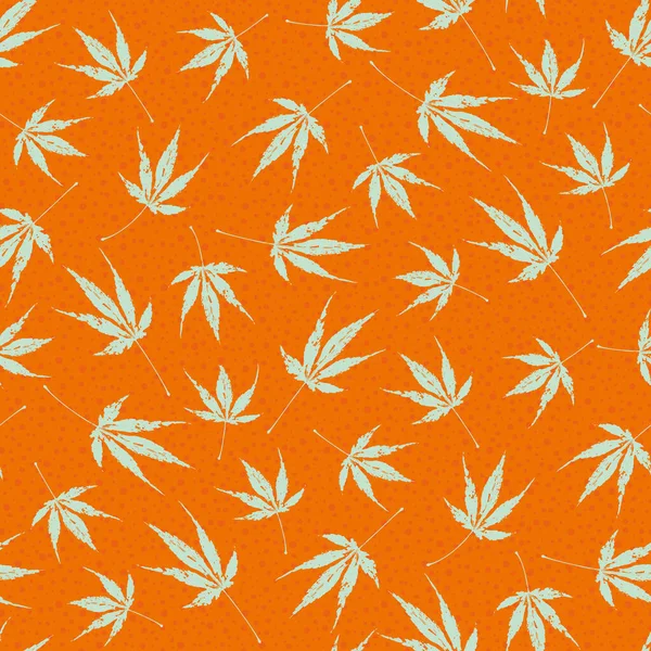 Boston sarmaşığı kusursuz vektör yapısı. Polka nokta dokusunda izole edilmiş yaprak şekilli neon turuncu arkaplan. Boyalı fırça darbesi çiçekli botanik motifler. Partenocissus Tricuspidata — Stok Vektör