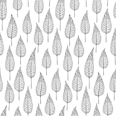 Soyut boğucu ağaç yaprağı vektörü kusursuz desen arkaplanı. Stilize tek renkli bitki örtüsü arka planı dikey botanik tasarımı. Elle çizilmiş Prunus Canada ambalaj için tekrarlıyor