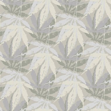 Boston sarmaşığı kusursuz vektör yapısı. Tarafsız ecru bej arkaplan ve karışık yaprak şekilleri. Boyanmış grunge tarzı fırça darbesi botanik motifleri. Partenocissus Tricuspidata. Sonbahar tasarımı