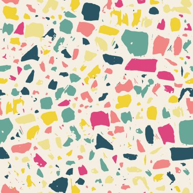 Terrazzo zemin döşeme vektörü kusursuz şablon arka planı. Venedik tarzında klasik İtalyan tarzı zemin doğal taş, granit, kuvars, mermer, cam ve betondan oluşur. Tuhaf renkler