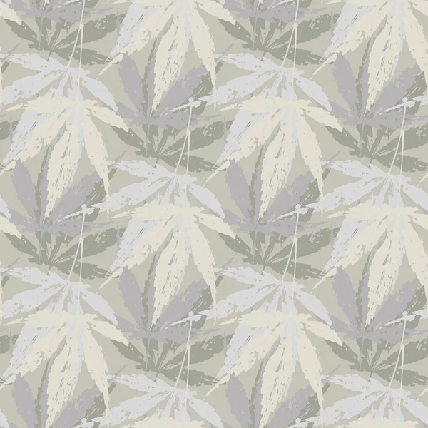Boston ivy seamless vector pattern background. Neutral ecru beige backdrop with blended leaf shapes. Painted grunge style brush stroke foliage botanical motifs.Parthenocissus Tricuspidata. Fall design — ストックベクタ