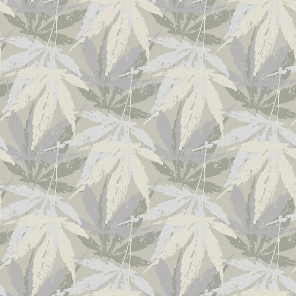 Boston klimop naadloze vector patroon achtergrond. Neutrale ecru beige achtergrond met gemengde bladvormen. Geschilderde grunge stijl borstel beroerte gebladerte botanische motieven Parthenocissus Tricuspidata. Valontwerp — Stockvector