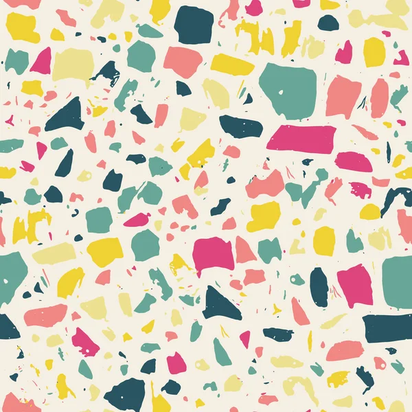 Terrazzo zemin döşeme vektörü kusursuz şablon arka planı. Venedik tarzında klasik İtalyan tarzı zemin doğal taş, granit, kuvars, mermer, cam ve betondan oluşur. Tuhaf renkler