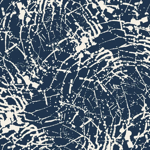 Grunge abstrakte Wasserwirbel Vektor nahtlose Muster Hintergrund. Dichte weiße Wellenlinien vor marineblauem Hintergrund. Malerische Schlieren, knalliges Texturdesign, Ozeanoberflächeneffekt auf dem gesamten Druck — Stockvektor