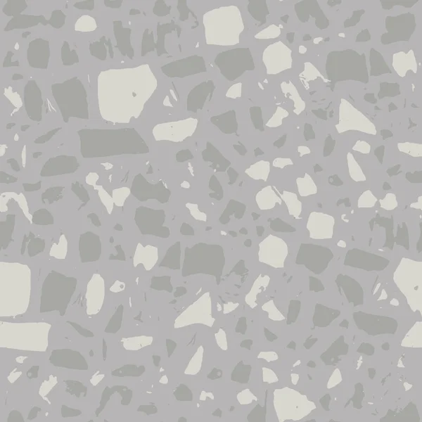 Terrazzo vloeren vector naadloze patroon achtergrond. Neutraal monochrome grijze textuur van klassiek Italiaans type vloer in Venetiaanse stijl, bestaande uit natuursteen, graniet, kwarts en beton — Stockvector