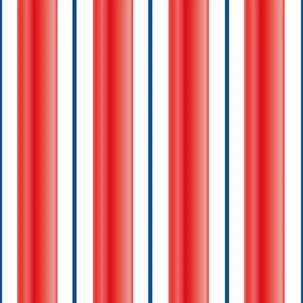 Modern striped vector seamless pattern background. Red gradient wide stripes and narrow blue stripe on white backdrop repeat. Vertical repeat for Americana and 4th July celebration, Independence Day —  Vetores de Stock