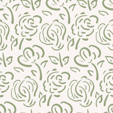 Yaban çiçeğinin kusursuz vektör yapısı. Sage Green Meadow çiçeklerinin dokuma arkaplanı. El çizimi sanat tasarımı botanik tasarımı. Bahçe çiçeğinin estetik stili her yere basılmış..