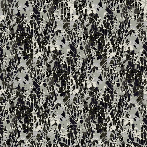 Abstract shredded paper or fiber vector texture. Seamless gray black grunge background with torn, stretched organic fibrous lines.Painterly fibre weave damask style. Blended melange marl effect repeat — Stockvektor