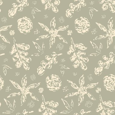 Modern yaban çiçeği ve yapraksız vektör yapısı. Sage Green Cream White Grunge marka botanik tasarımı. El çizimi soyut, rahat kır çiçekleri Cottagecore çiçek dokusu