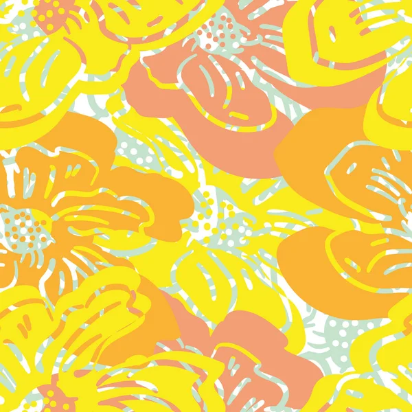 Fond Vectoriel Sans Couture Fleur Sauvage Forêt Tropicale Abstraite Orange — Image vectorielle