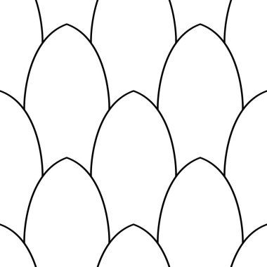 Sivri ölçekli deniztarağı vektörsüz arka plan. Monokrom çizgisi Art oval oblong üst üste binen şekiller. Basit geometrik ana hatlar tekrarlanıyor. Paketleme için tasarım.