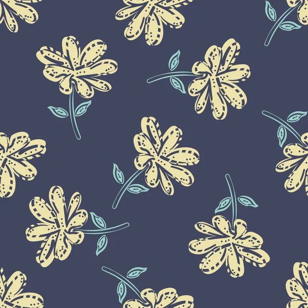 Wilde Wiese Blume Nahtlose Vektormuster Hintergrund Moderner Stil Gelb Blauen — Stockvektor