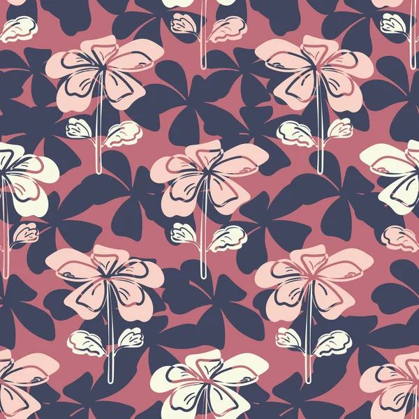 Fond Vectoriel Sans Couture Fleur Prairie Sauvage Style Moderne Rose — Image vectorielle