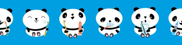 Cute kawaii panda seamless border banner Vector Image