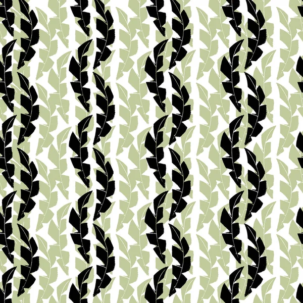 Mono Print Style Leaves Abstract Striped Seamless Vector Pattern Background — Vettoriale Stock