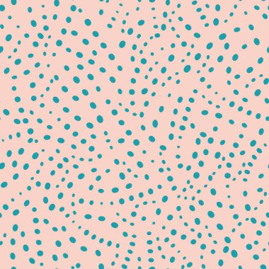 Arızalı puantiyeli soyut vektör arkaplanı. Kusursuz ses dokusu, pembe mavi arka plan. Düzensiz noktalar tekrar ediyor. Her yerde konfeti daireleri var. Noktalı arkaplan