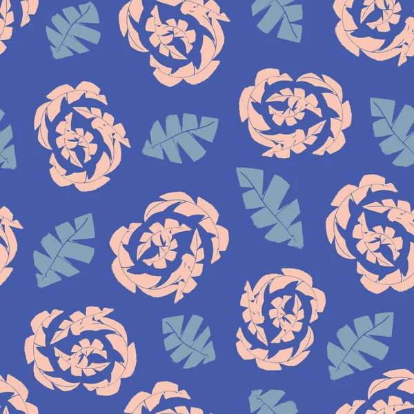 Wildflower Monoprint Style Seamless Vector Pattern Background Textured Paper Cut — Διανυσματικό Αρχείο
