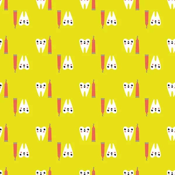 Kawaii Tooth Kids Dental Care Vector Educational Seamless Pattern Background — Vettoriale Stock