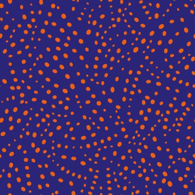 Abstract vector background with glitch polka dot distortion. Seamless noise texture tropical neon indigo backdrop. Irregular scattered dots repeat. Confetti circles all over print. Dotted background